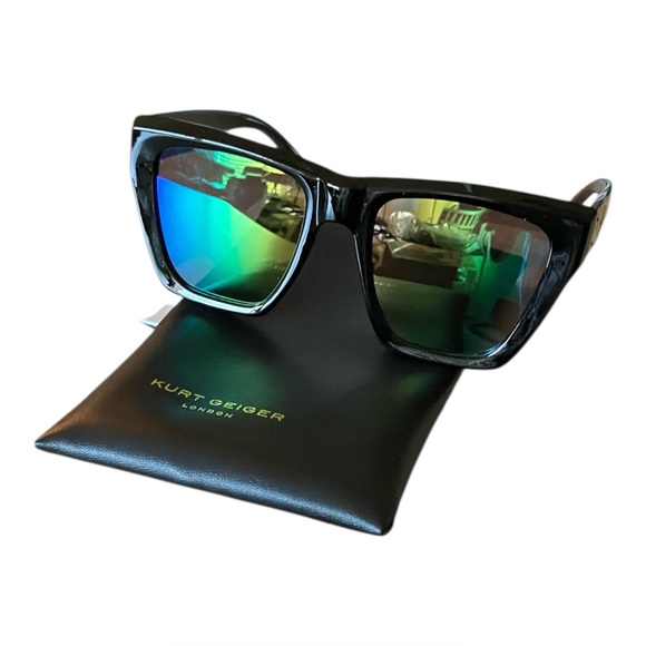 Kurt Geiger Accessories - Kurt Geiger Black Cat-Eye Sunglasses with Green Mirrored Lenses. Case included